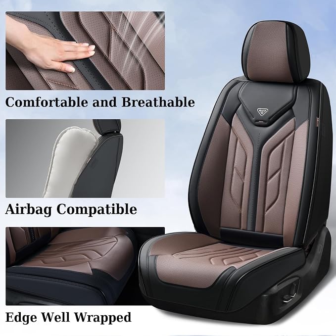 Coverado Car Seat Covers Full Set, Automotive Seat Covers Car Seat Protector Car Seat Cushion, Waterproof Leather Seat Covers for Cars, Universal Fit for Most Sedans SUV Pick-up Truck(Black&Coffee) - Image 6