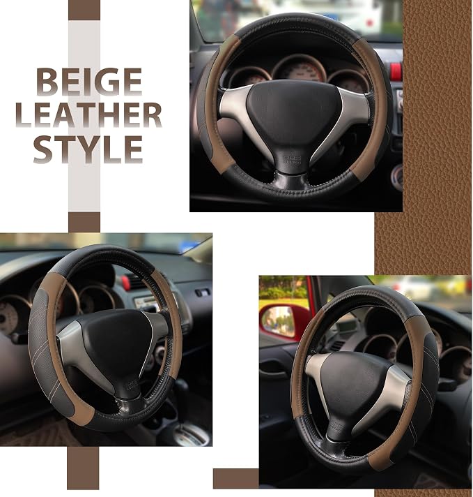 Elantrip Leather Steering Wheel Cover 14 1/2 to 15 inch Universal Padded Soft Grip Breathable for Car Truck SUV Jeep Anti Slip Brown - Image 4