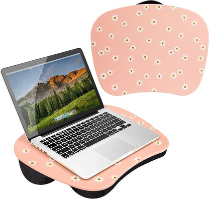 LAPGEAR MyStyle Lap Desk – Pink Daisy, Fits 15.6” Laptops | Dual-Bolster Microbead Cushion, Built-In Carry Handle, Ergonomic Curved Front Edge - Image 7