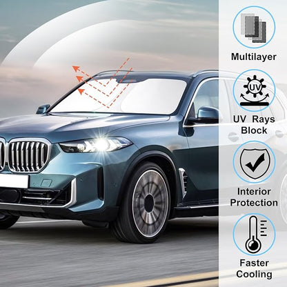 Windshield Sun Shade for 2019-2025 2026 BMW X5 Accessories | Full covered, Foldable & Durable, Block UV Rays, Reduce Heat, Easy to install, Keep Car Cooler - Image 2