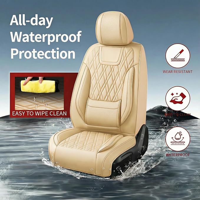 for Subaru Crosstrek 2016-2026 Car Seat Covers, Full Set, Beige | Luxury Full Coverage Leather Seat Protectors, Waterproof Breathable, Non-Slip, Easy to Install, Airbag Compatible, All-Season - Image 5
