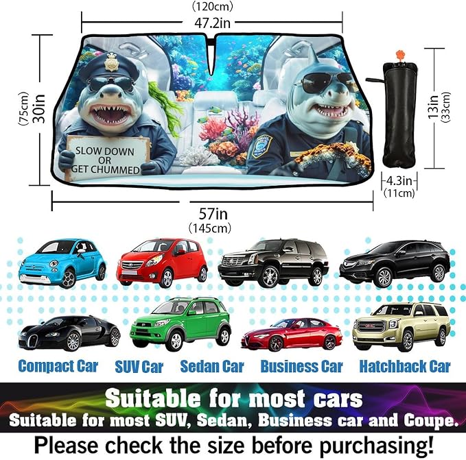 CHILL·TEK Funny Animal Car Windshield Sun Shade Umbrella, Funny Sharks Car Sun Shade Umbrella, Block UV Rays Heat Foldable Windshield Umbrella Sun Visor Protector - Keep Vehicle Cool for Cars SUV - Image 5