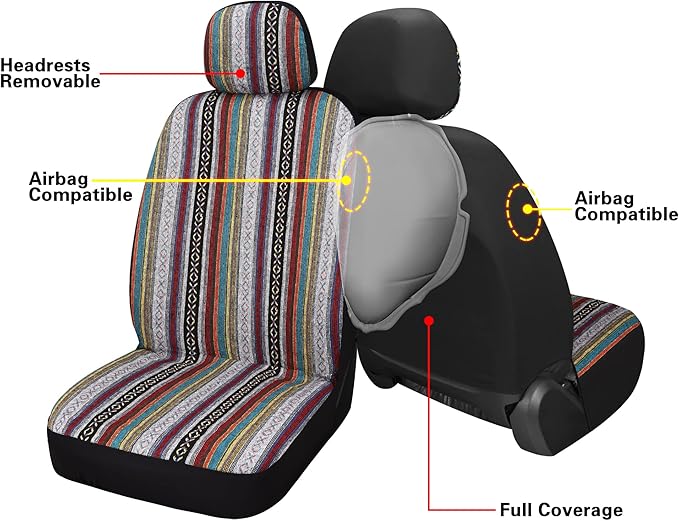 HAIYAOTIMES Baja Saddle Blanket Car Seat Covers Front Set with Seat Belt Pads, Washable Breathable Seat Covers for Cars, Universal Fit Interior Covers for Most Sedan Truck SUV, Airbag Compatible, Red - Image 4