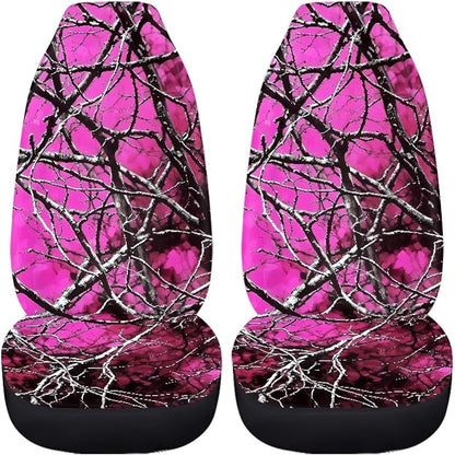 Red Hunter Camo Print Car Seat Cover Front Bottom Seat Cushion Cover, Branch Camoflage Pink Front Seat Covers fits Most Cars, SUVs, and Trucks, Washable and Easy to Install - Image 3