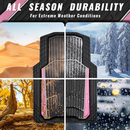 CAR PASS Heavy Duty Rubber Car Floor Mats, Deep Waterproof Car Floor Mats All Weather, Aluminum Film Floor Mats for Cars Non-Slip Universal Trim to Fit for SUVs Trucks Sedans Vans, Black Pink Metallic - Image 5