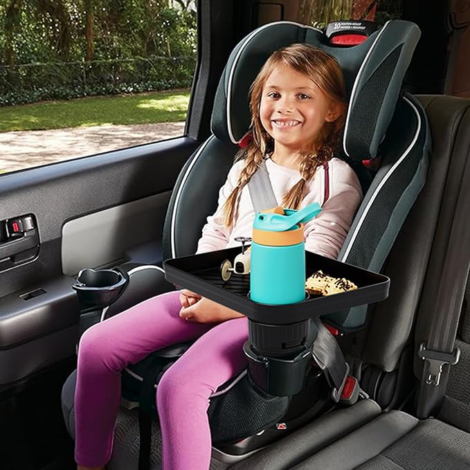 Car Seat Tray for Kids Fits 3.1'-3.5'Cup Holders (1, Large Base) | 360°Rotated, Expandable Base, Large Tray for Toys/Books/Snacks, Durable and Safe Material, Kids Travel Essentials - Image 5