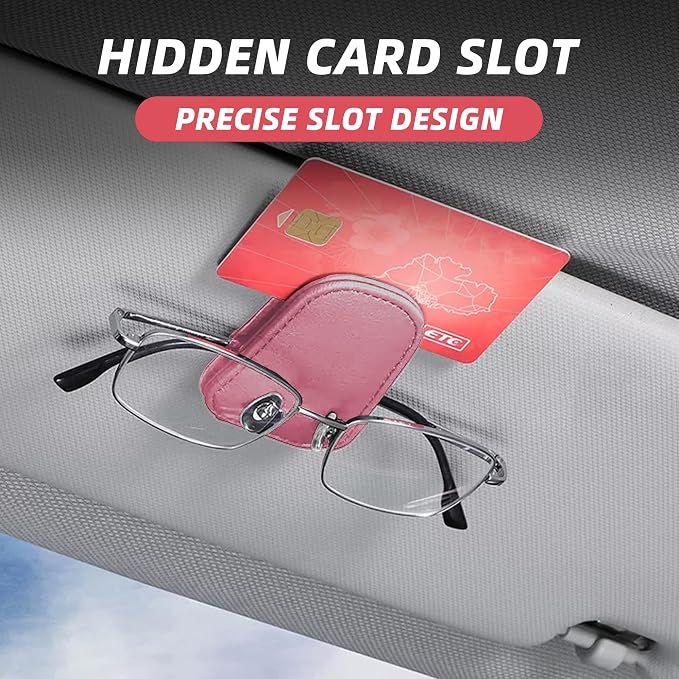 2 Pack Magnetic Leather Car Visor Sunglass Holders, Pink | flip-open design, holds eyewear tickets or cards, tool-free mounting, fits most cars and trucks, car interior accessories - Image 4