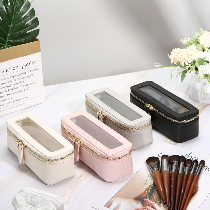 Aveniee Clear Makeup Brush Bag,Slim Cosmetic Brush Holder,Small Toiletry Bag Mini Travel Case for Women,Thin Make up Bags with Dual Zipper,Cute Travel Essentials Organizer,Black - Image 8