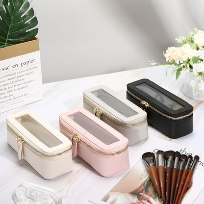 Aveniee Clear Makeup Brush Bag,Slim Cosmetic Brush Holder,Small Toiletry Bag Mini Travel Case for Women,Thin Make up Bags with Dual Zipper,Cute Travel Essentials Organizer,Black - Image 8