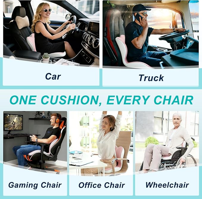 Seat Cushion for Office Chair, Ergonomic Cushion with Lumbar Support Pillow | Orthopedic Memory Foam Coccyx Cushion for Tailbone & Sciatica Pain Relief, Ideal For Office Chairs, Car Seats, Wheelchairs - Image 7