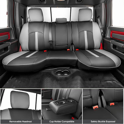 Seat Covers Custom Fit for Dodge 2009-2018 Ram 1500 Crew Cab,Black/Gray | Custom Fit Faux Leather Full Set,Waterproof & Wear-Resistant,Fits for 4th Gen Ram 1500 Big Horn/SLT/Lone Star,Easy to Clean - Image 4
