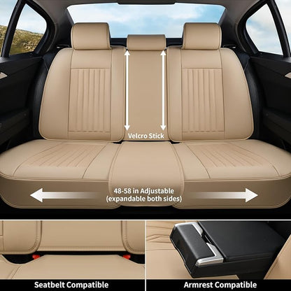 Coverado Front and Back Seat Covers for Cars, Nappa Leather Car Seat Covers, Automotive Seat Covers for Trucks, 5 Seats Waterproof Carseat Protector Car Seat Cover Beige, Universal Fit for Most Cars - Image 9