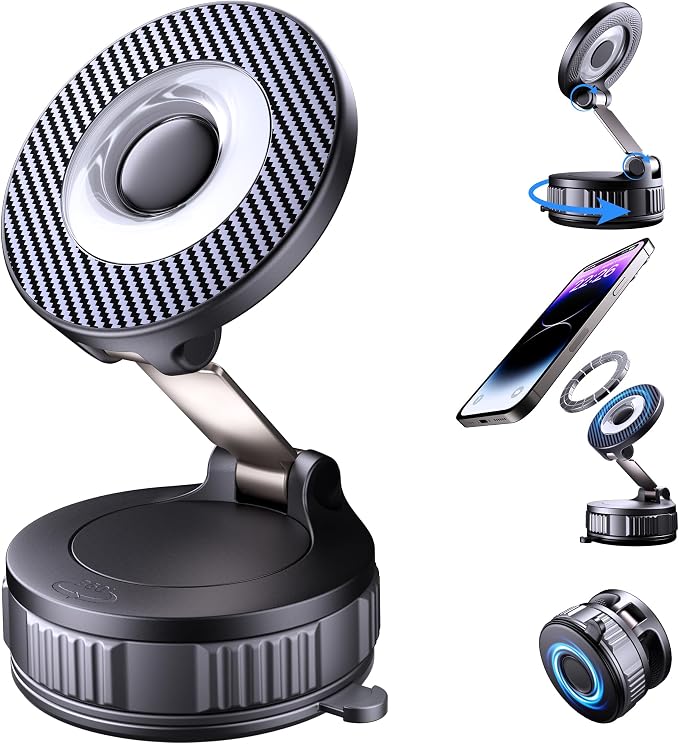 NKNZLY Vacuum Magnetic Car Phone Holder, 360° Adjustable MagSafe Car Mount | 120+ LB Strongest Suction & 3000gf Strong Magnetic, Phone Holders for Your Car, Dashboard & Windshield Mount for iPhone 17-12 by NKNZLY