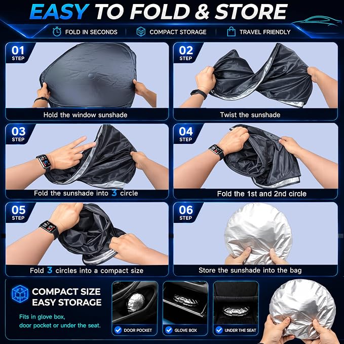 2026 Upgraded Front Side Window Shade for 1992-2026 Fo'rd E-Series E-150 E-250 E-350 E-450 Van Motorhome, Foldable Window Sunshade Sun Visor, Side Window Shades Blocks UV Rays Heat, Pack of 2 - Image 4