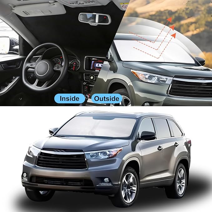 Front Windshield Sun Shade Foldable Car Front Window Sun Shade Windshield Shade Custom Fit for 2014-2019 Toyota Highlander Block UV Rays Accessories Heat Keep Cooler - Image 2