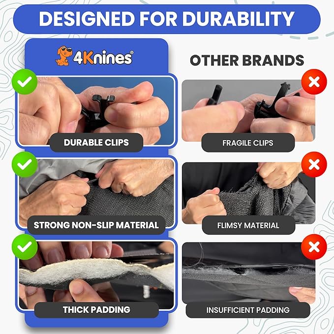 4Knines Heavy-Duty Rear Seat Cover for Dogs - Hammock, Tan XL | K9-Shield waterproof layer, non-slip backing, quick-release clips for easy install and cleanup. Machine washable. - Image 5