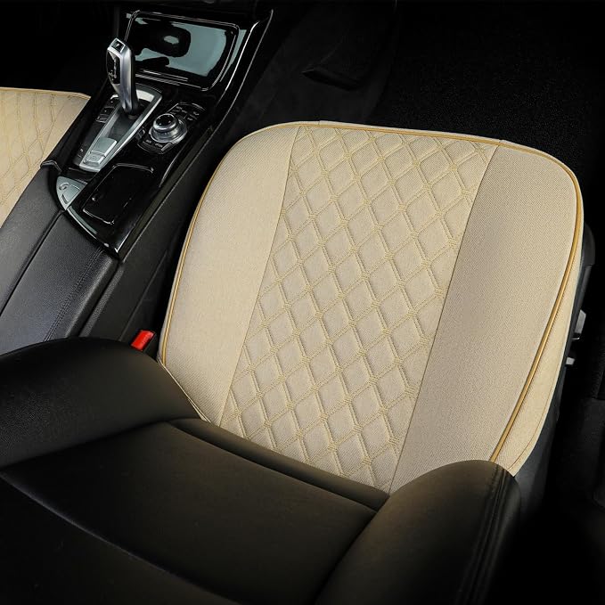 West Llama Linen Front Car Seat Cover Protector Anti-Slip Bottom Seat Cover Fits 95% of Vehicles,Wrapping Around The Bottom,Diamond Pattern(Beige-2Pcs) - Image 9