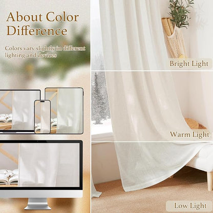 RYB HOME Linen Blend Curtains 90 inches Long for Farmhouse | Light Filtering, Semi Sheer, Airy Breathable Window Treatments, Soften Sunlight, Linen, W52 x L90, 2 Panels - Image 6