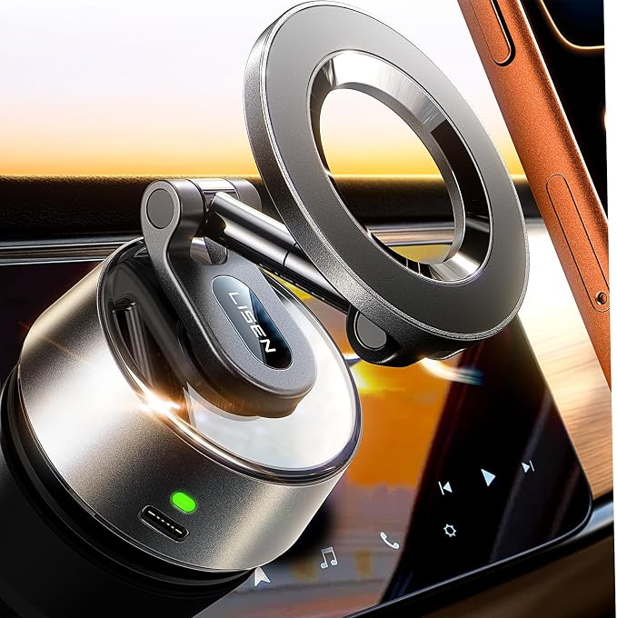 LISEN Suction Phone Mount【2026 Auto Vacuum 3.0】, 360 Adjustable Magnetic Phone Holder for Car Dashboard Universal Magsafe Accessories Gifts for Men Women for iPhone 17 Pro Max Air 16 15 14 13 12 by Lisen
