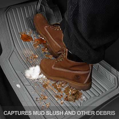 CAR PASS Heavy Duty Sporty Rubber Car Mats, Deep Dish All Weather Car Floor Mats Full Set, Waterproof Anti-Slip Automotive Matts Rugs Trim to Fit for Most Sedans SUVs Vans, 4-Piece All Gray - Image 8