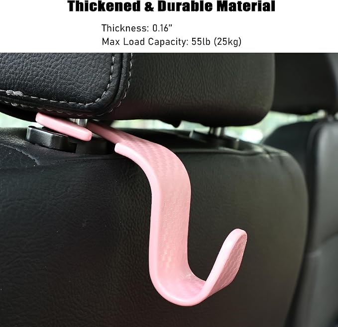 Car Seat Hooks 4 Pack - 55lb Heavy Duty Headrest Hook,Pink | Universal fit for most cars SUVs,Hang purses handbags coats umbrellas grocery bags,ABS plastic,Easy Installation - Image 5