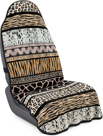 Car Seat Towel Cover for Front Seat, 1Pc Sweat Absorbent Car Seat Protector with Non-Slip Backing, Waterproof Towel Car Seat Cover for Runners, Gym, Swimming, Beach, Pets, Wild Safari Stripe by Corthena