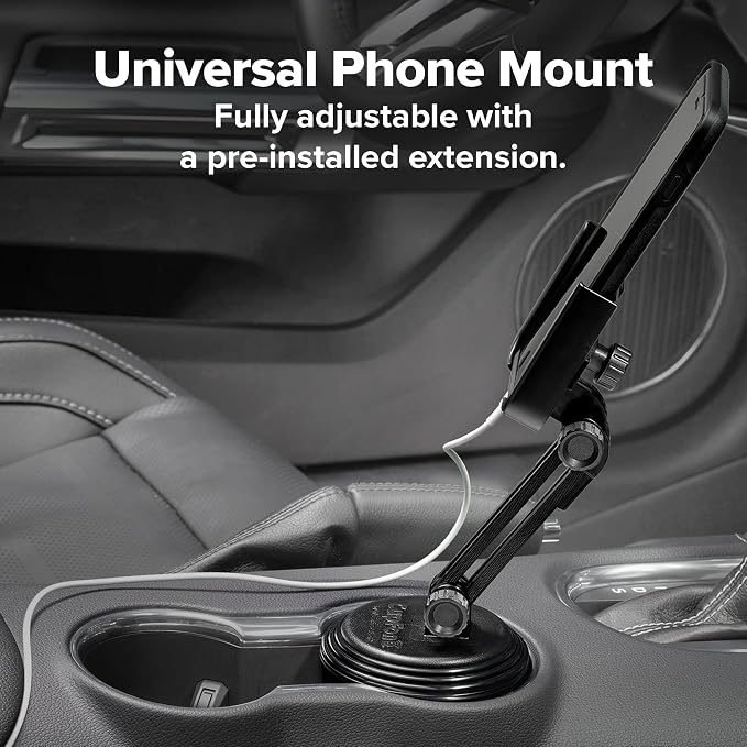 WeatherTech CupFone with Extension – Adjustable, Universal Cup Holder Cell Phone Mount Car & Truck Accessory – Best Design for iPhone & Smartphone Charging – Graphite Metal Knobs - Image 4