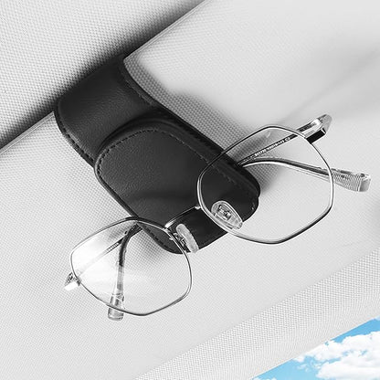 Sunglass Holder for Car Sun Visor, Magnetic Eyeglass Hanger Clip for Car Visor, Leather Car Glasses Mount, Car Interior Visor Accessories (Black-1Pcs) by SAMGCHI
