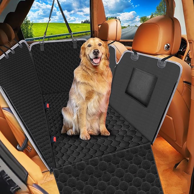 Mancro Dog Car Seat Cover, Waterproof Back Seat Pet Cover for Dogs, Black | X-Large, 600D Heavy Duty & Scratch-Resistant Back Seat Pet Cover for Dogs, Nonslip Underside, Fits for Sedan, Trucks and SUVs by Mancro