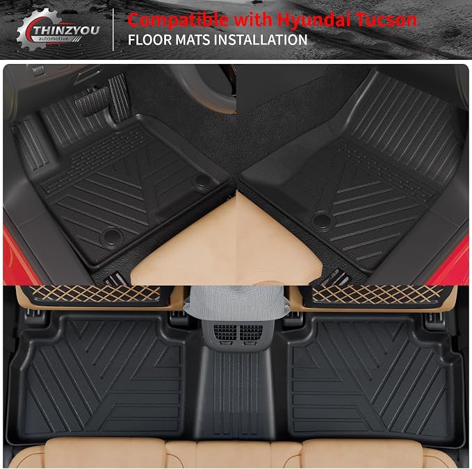 Floor Mats Set for 2022-2025 2026 Hyundai Tucson | NOT for PHEV & N-Line, Trunk Mat Cargo Liner Cargo Mat TPE All Weather Back Seat Cover Protector 2024 Tucson Accessories - Image 2