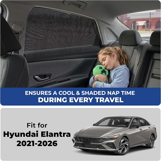 EcoNour Car Window Screen for Hyundai Elantra (2021-2026) 2 Pack | Mesh Camping Window Covers | 100% Protection from UV | Baby Safe Privacy Blackout Window | Car Accessories - Image 2