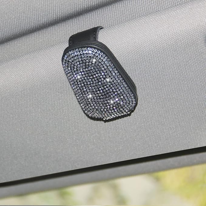 ACODABLEM Bling Car Glass Holder Sun Visor, Bling Crystal Rhinestone Sunglasses Magnetic Holder Mount Universal Eyeglasses Hanger Clip, Ticket Card Clip for Car, Car Sun Visor Accessories (Sliver) by ACODABLEM