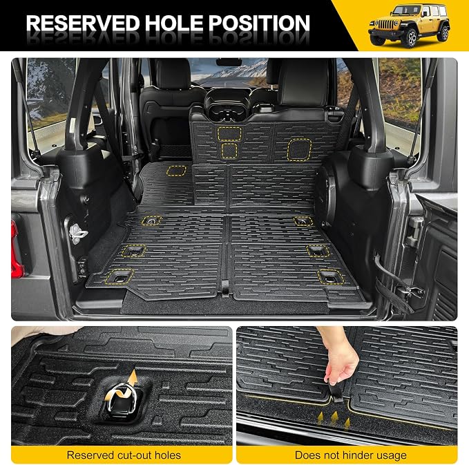 Cargo Mats for 2018-2026 Jeep Wrangler JL Unlimited 4X4 Trunk Mat with Backrest Liner, All Weather TPE Protector Rear Back Seat Mats for 18-26 Wrangler JL 4X4 4 Door Accessories - Image 5