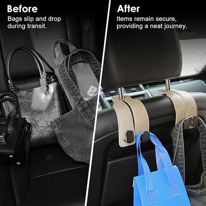KINIVA Car Seat Headrest Storage Hooks, Set of 2, Suede PU Leather, Double Hooks (06-White 4 Pack) - Image 4