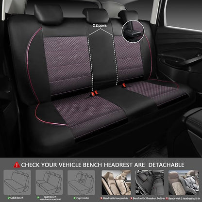 CAR PASS Piping PU Leather Car Seat Cover Full Set,Inside Zipper Design and Reserved Opening Holes，Airbag Compatible,Universal FIT for Car, SUVs,Van,Trucks（Full Set, Black & Pink） - Image 4