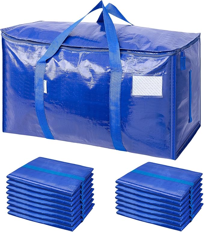 TICONN 16 Pack Extra Large Moving Bags Heavy Duty with Zippers & Carrying Handles, Durable Storage Bags Moving Boxes for Closet Organizers and Storage (16 Pack, Blue) by TICONN