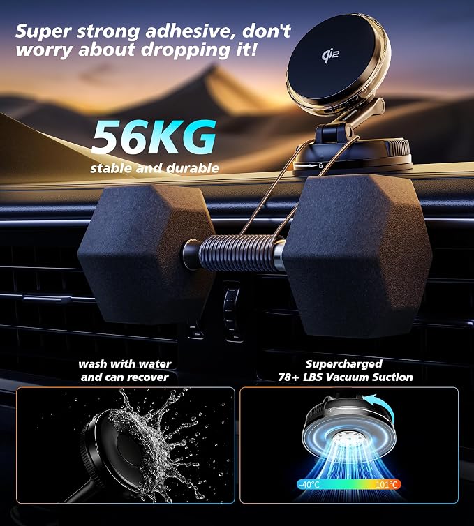 for Qi2 15W MagSafe Car Mount Charger with Cooling Fan, [Rapid Charging Cooler with RGB Lights], 78+LBS Stronger Suction Wireless Magnetic Mount on Vent/Dash/Windshield, for iPhone 17 16 15 14 13 12 - Image 5