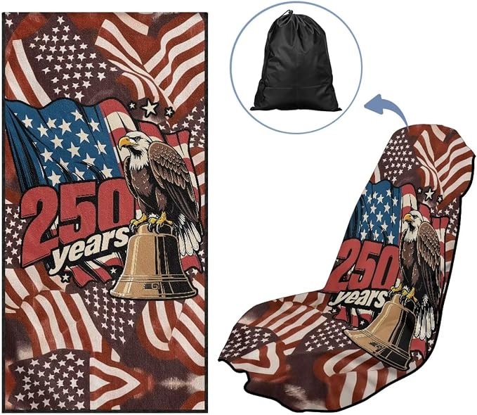 SEANATIVE Patriotic Car Seat Towel Covers - Breathable Sweat Absorbing Automotive Seat Protectors for Gym, Camping & Pet Transport (Fits SUV/Truck), 250 Years Eagle Print - Image 5
