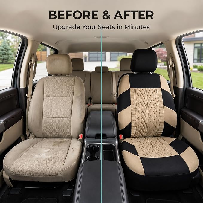 FH Group Front Set Travel Master Car Seat Covers - Covers for Low Back Car Seats with Removable Headrest, Universal Fit, Automotive Seat Cover, Airbag Compatible Car Seat Cover for SUV, Sedan Beige - Image 9