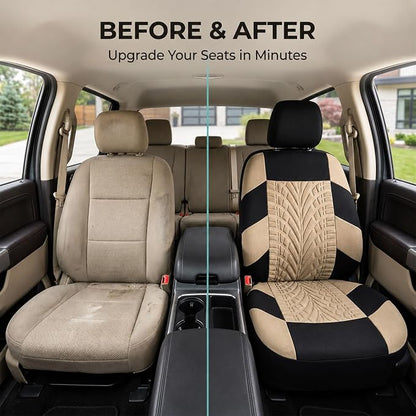 FH Group Front Set Travel Master Car Seat Covers - Covers for Low Back Car Seats with Removable Headrest, Universal Fit, Automotive Seat Cover, Airbag Compatible Car Seat Cover for SUV, Sedan Beige - Image 9