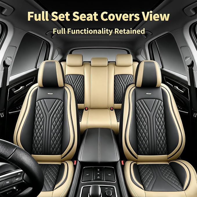 for Subaru WRX 2015-2026 Car Seat Covers, Full Set, Beige | Luxury Full Coverage Leather Seat Protectors, Waterproof Breathable, Non-Slip, Easy to Install, Airbag Compatible, All-Season - Image 3