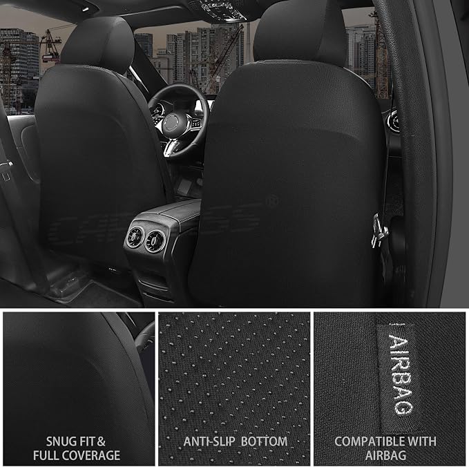 CAR PASS Neoprene Waterproof Seat Covers Full Sets, Wetsuit Car Seat Covers 5 Seats Universal Fit Vans, Truck, SUV, 3D Tyre Embossed Seat Covers Anti Slip with Armrests, Aibag Compatible(Black Gray) - Image 4