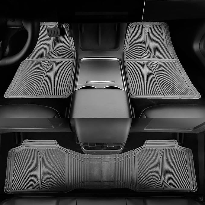 CAR PASS Gray Rubber Floor Mats&Cargo Liner,Waterproof Truck Mats Heavy Duty,All Weather Trim-to-Fit Automotive Mat for Car Truck SUV,Anti-Slip Easy Clean Durable,Full Set 5-Piece,3D Emboss All Grey - Image 2