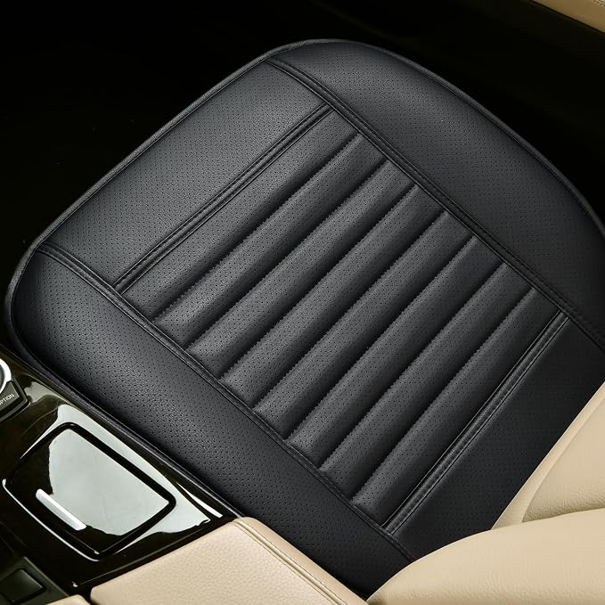 2pc Edge Wrapping Comfortable Car Front Seat Covers, Seat Protectors, Anti-Slip Bottom Seat Cushion Covers for Auto with PU Leather(Black) - Image 2