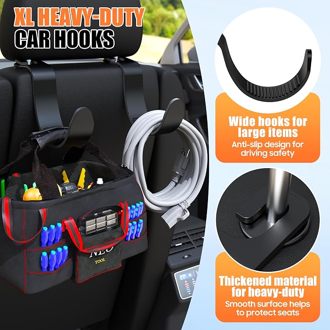 XL Hard Hat Headrest Hooks for Truck Heavy-Duty Car Seat Back Organizer | Durable ABS Material, Car Seat Hanger for Jobsite Tools Travel Bags Groceries Backpack, 2 Pack Vehicle Storage Holder - Image 3