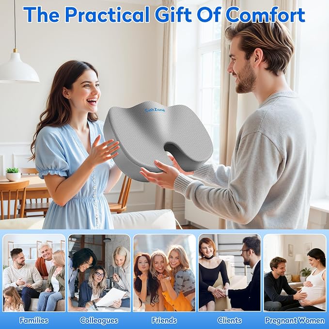 CushZone XXL Memory Foam Seat Cushion for Office & Car, Light Gray | U-shaped Coccyx Cutout, Contoured Design, Breathable Removable Mesh Cover, Non-Slip Base, Carry Handle - Image 7