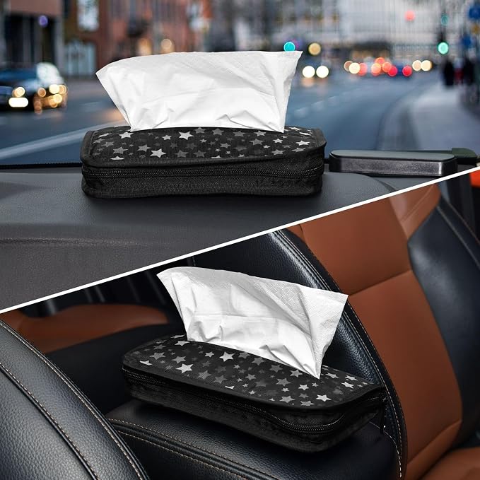 Car Tissue Holder Car Napkin Holder Car Tissue Box Dispenser Storage Case Sun Visor Mask Holder with Adjustable Straps Reusable Refillable Cute Silver and Gray Stars - Image 8