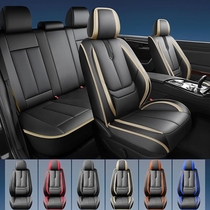 Fit Sentra Car Seat Covers for Nissan Sentra 2008-2024 2025 2026-Upgraded Premium Waterproof & Breathable Leather,Airbag Compatible,All-Weather Seat Cushion Protector,2 Front/Black-Beige - Image 2