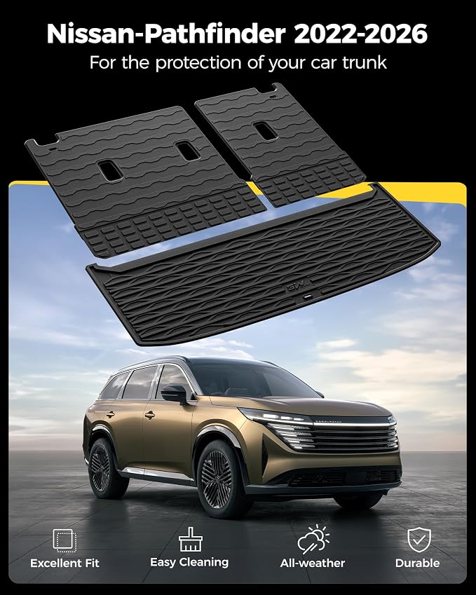 3W Cargo Mat & Backrest Mat for Nissan Pathfinder 2022-2026 7&8 Seats,Black | Max Surface Coverage, TPE All Weather, Custom Fit, Heavy Duty Mats, Non-Slip, Max Surface Coverage - Image 2