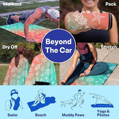 2 Pack Car Seat Towel Covers for Gym, Front Seats, Seashell Beach | Coastal Sweat Protector for Front Seats Premium Thickened with Elastic Strap Breathable & Quick Dry Machine Washable Running - Image 7